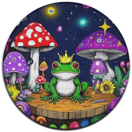 Room Sofa Yoga Soft Round Carpet, Home Decor Non Slip Kitchen Office Circle Rug, Machine Washable Modern Round Area Rug Magic Mushrooms Frog Trippy Art, 24inch