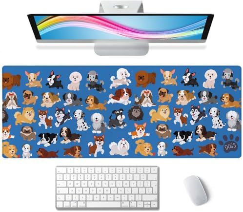 Cute Dog & Puppy XL Gaming Mouse Mat - 31.5 x 11.8 Inch Extended Long, Thin Desk Pad for Keyboard Mice
