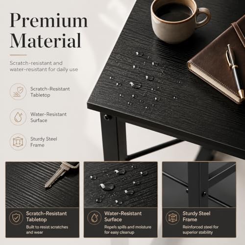 Simple Deluxe 40 Inch Black Computer Desk with Drawer & Side Hook – Compact Office Desk for Bedroom, Sleek Writing Table with Storage for Study, Work & Home