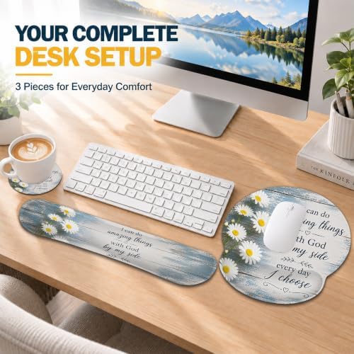 Bible Verse Daisy Ergonomic Wrist Rest Mouse Pad Set with Keyboard Cushion