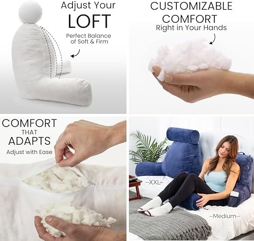 Husband Pillow XXL The Original for Adults - 30" Tall Backrest for Sitting Up in Bed - Firm Support Reading & Bed Rest Pillows for Adults, Neck Roll, Removable Cover - TV - Dark Blue