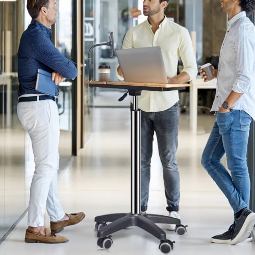 Mobile Laptop Stand Desk on Wheels, Height Adjustable Rolling Cart with Tilting Tabletop and Cup Holder (XX-Large)