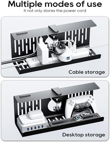 NODOCA No Drill Under Desk Cable Management Tray, 14'' Wire Management, Punch-Free Clamp on, Metal Cable Tray, Wire Organizer Under Desk, Under Desk Basket for Office and Home, Black(2 Packs)