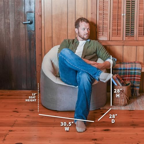 Big Joe Milano Bean Bag Chair, Oat Sherpa and Graphite Vegan Suede, Soft Polyester, 2.5 feet