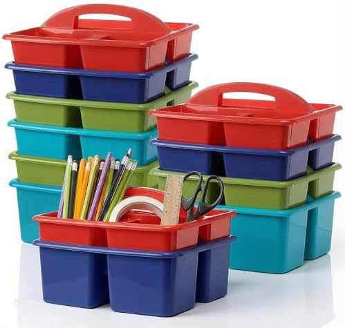 Kathfly 12 Pack Classroom Caddy Organizer with Handle Bulk, Deep Color