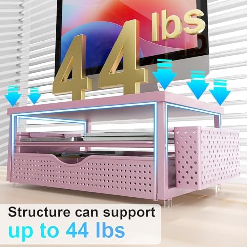 gianotter Monitor Stand with Drawer and 2 Pen Holders (Matte Pink)
