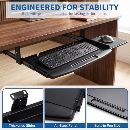 Aptliton Heavy-Duty Slide-Out Under Desk Keyboard Tray, WithMouse Platform