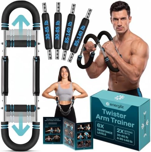 Twister Arm Trainer | Chest Workout Equipment Also for Biceps, Shoulders, Forearms, Back, Legs; Arm Chest Trainer for Men, Women, Beginners, Pros | 2 Spring Sets, 30-140 lbs