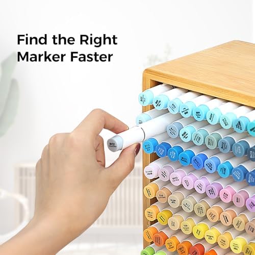 Marker Organizer, Bamboo Storage Rack With Drawer for Hold 216 Markers