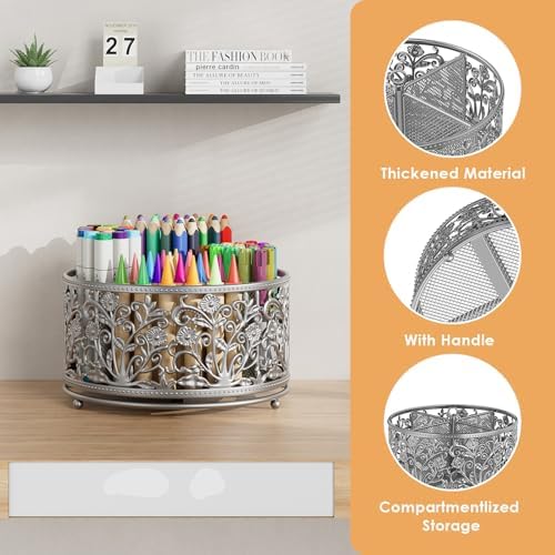 EKNITEY Pencil Pen Holder For Desk - 360° Rotating Pencil Cup Organizer