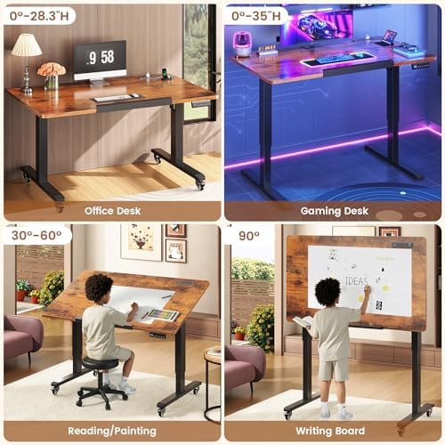 SEDETA 47 x 24 Inches Electric Standing Desk, 180° Tiltable Mobile Rising
