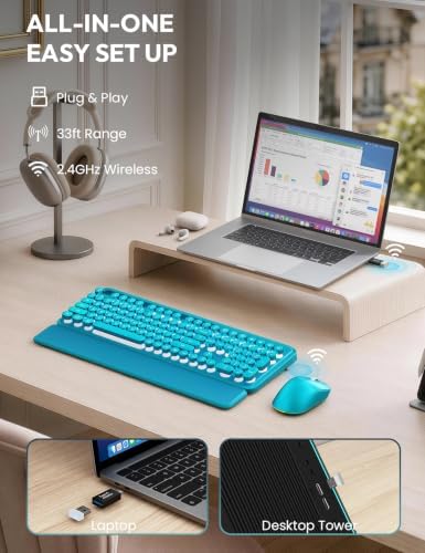 Wireless Keyboard and Mouse, Backlit Typewriter with Magnetic Wrist Rest