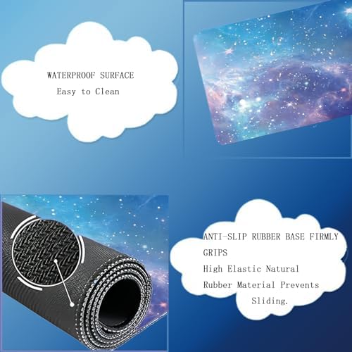 Cloud Wrist Rest Keyboard Galaxy Mouse Pad Set Gradient Blue Large Desk Mat Ergonomic Space Wrist Pad Memory Foam Non-Slip Stars Wrist Support for Computer Laptop Gaming Home Office Relief Typing Pain