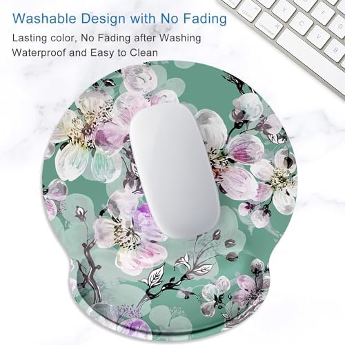 ITNRSIIET Ergonomic Mouse Pad with Wrist Support Wrist Rest Smooth Surface Non-Slip Rubber Base Comfortable Office Supplies Pain Relief, 9.8 x 9.1 inches, Beautiful Flower Art
