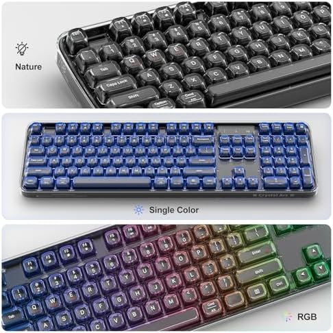 GEEZER Computer Backlit Keyboard Black Crystal - Full-Size Bluetooth Wireless Rechargeable Transparent Keycap Portable Keyboards Compatible with Windows, Laptop, PC, Desktop