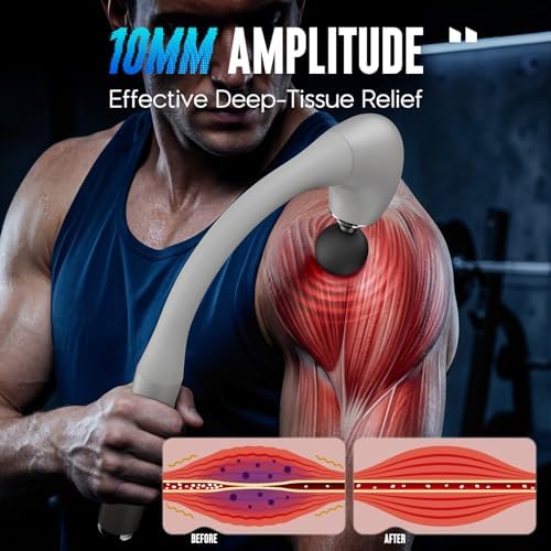 FVZ Massage Gun with Upgraded Extension Handle, 10MM Massage Gun Deep Tissue, Back Massager, Muscles/Neck/Shoulders/Waist/Legs Massager Portable for Pain Relief, Valentines Day Gifts for Him