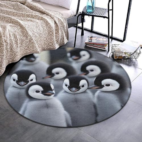 Fashion Round Area Rug Large Non Slip Carpet Unisex Home Decor Mat Cute Penguins Fun Art
