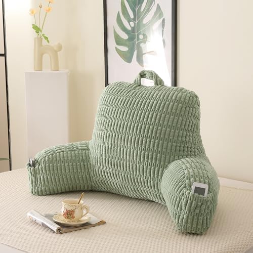 Reading Pillow for Sitting in Bed with Arm,Green Corduroy,M