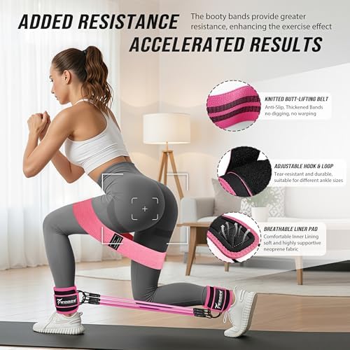 WOQQW Ankle Resistance Bands with Cuffs & Booty Bands Set for Legs & Glutes