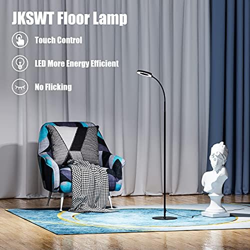JKSWT LED Floor Lamp, 3 Brightness Levels Eye-Caring Dimmable Standing Reading Lamp 4000K Colors temperatures with Adjustable for Living Room Bedroom Reading - Black
