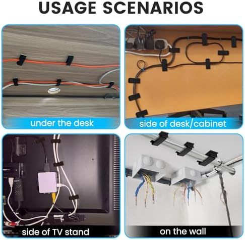 Adhesive Cable Management Clip (20Pcs Black),Cord Management Under Desk,Wire Organizer for TV PC Ethernet HDMI Extension Cord Power Plug