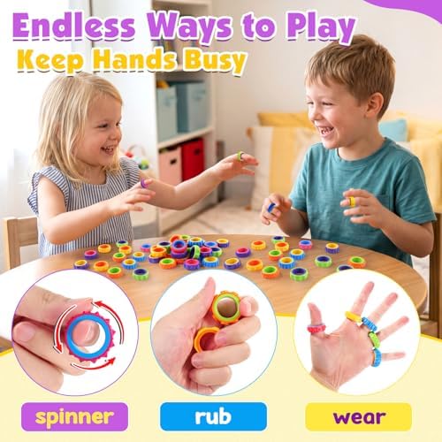 KLT Fidget Toys Bulk for Kids: 42 Pack Textured Spinner Rings - Bulk Party Favors Goodie Bag Stuffers - Quiet Fidgets for Classroom Student Prize - Sensory Toys for Autism ADHD Stress Relief