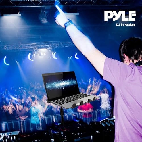 Pyle Portable Folding Laptop Stand, Standing Table with Adjustable Angle, Foldable Height and Four Prong Anti Slip Tray for iPad, Tablet, DJ Mixer, Workstation, Gaming and Home Use