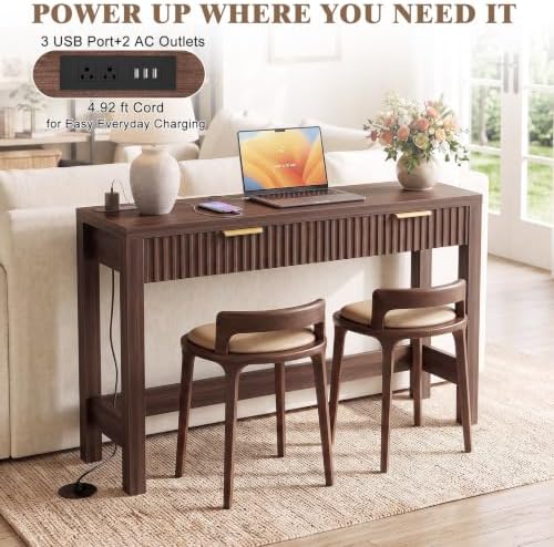 Cyclysio 39" Console Table with Charging Station & 2 Fluted Drawers