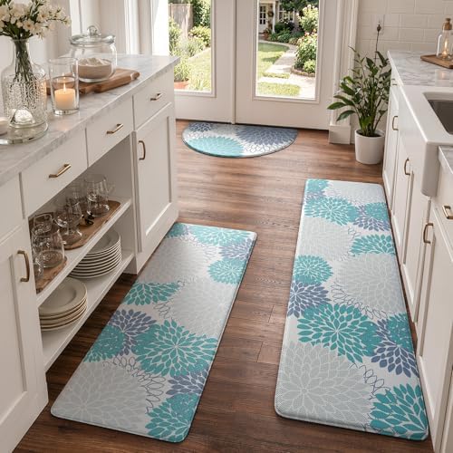 KIMODE Half Circle Anti Fatigue Mats for Kitchen Floor Rug Sets of 3