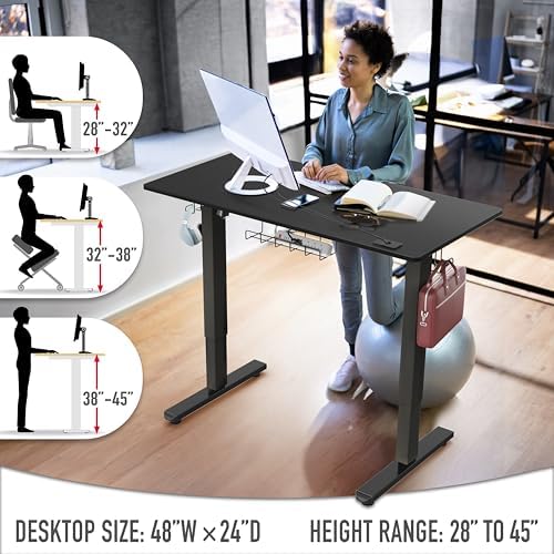 SHW 48-Inch Electric Height Adjustable Standing Desk w/Drawer, Black