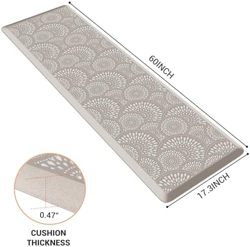 Mattitude Kitchen Mat, 17.3x60in Heavy Duty Ergonomic Comfort Foam Standing Desk Mat, Waterproof Non-Slip Standing Mats and Rugs for Kitchen, Office, Laundry, Khaki