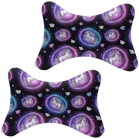 2 Pcs Comfortable Car Neck Pillow Cute Unicorns Memory Foam Headrest Cushion for Car Airplane Office Sleeping