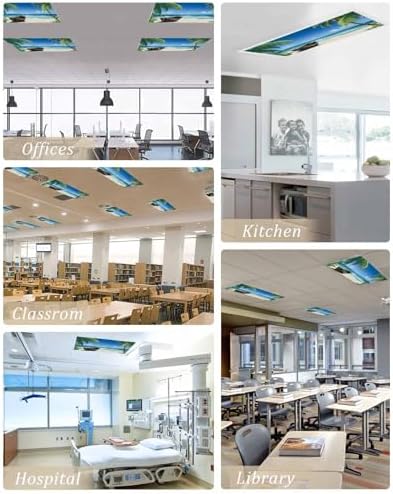 Summer 1 Pcs Fluorescent Light Covers, Ocean Beach Palm Tree Nautical Vessel Magnetic Filters Shade Panel Light Covers for Ceiling Lights Classroom Office Home Ceiling Decoration, 4 x 2 Ft