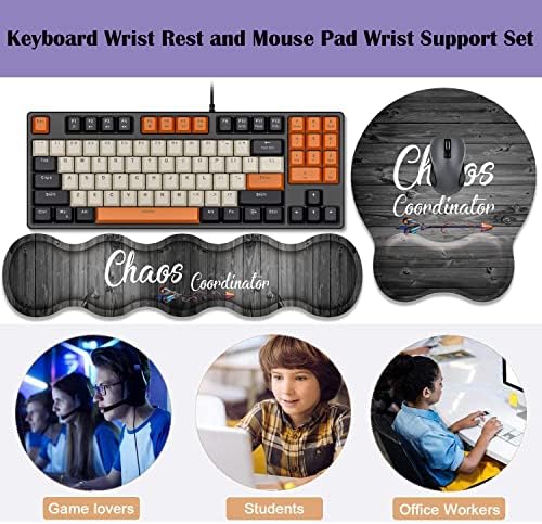 Keyboard and Mouse Wrist Rest Pad Set With Memory Foam - Ergonomic Non-Slip Base for Easy Typing and Pain Relief - Quote Chaos Coordinator (With Coaster)