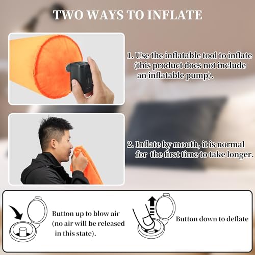 ONTYZZ Inflatable Long Body Pillow, Long Pillow for Bed, Oval Bolster Pillow for Good Sleeping and Back/Neck Support, 2pcs Orange