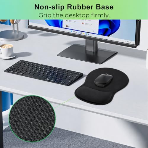 Mouse Pad with Wrist Rest Ergonomic Memory Foam Support, Non-Slip Rubber Base, Comfortable Typing Cushion for Home Office Computer Laptop, Black