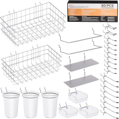 INCLY 30PCS Peg Board Organizer Accessories Kit with Bins, Cups & Baskets