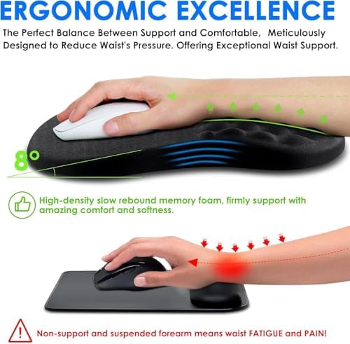Ergonomic Massage Design Mouse Pad for Pain Reliefmouse Pads for Desk, Memory Foam Non-Slip PU Base Gel Mouse pad Mouse Pads for Wireless Mouse(12x8 Inch, Black)