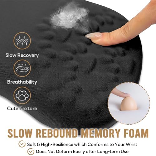 Black Ergonomic Mouse Pad - Wrist Rest Support,Non-Slip PU Bottom