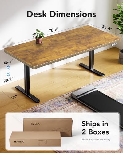 HUANUO 71 x 35 Inch Large Electric Standing Desk, Brushless Motor, Vintage