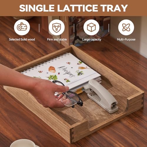KIRIGEN Wooden Letter Tray, Single-Tier Paper Organizer for Desk, Brown TP