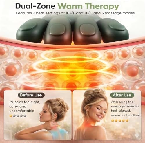 N7 Bionic Neck and Shoulder Massager, Heated Real-Hand Massagers with Fingers for Back Muscle Pain Relief, Portable & Lightweight Design