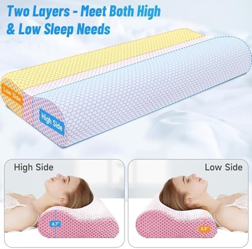 Neck Pillow for Sleeping, Ergonomic Cervical Bed Pillow, Pink King Size