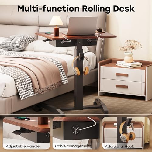 JOY worker 28" Pneumatic Mobile Laptop Desk with Storage Shelf, Dark Walnut
