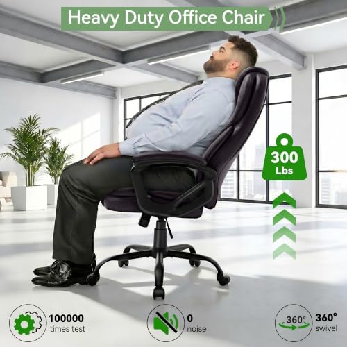 Ergonomic Office Chair with High Back, Comfy Desk Chair, Adjustable Executive Office Chair for Home Office, Big and Tall Computer Chair Heavy Duty, 360° Swivel, Faux Leather Brown