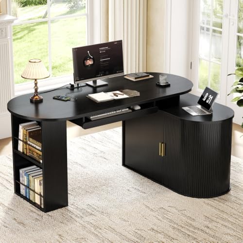 HSH 60 Inch L Shaped Computer Desk, Reversible Office Desks with Storage