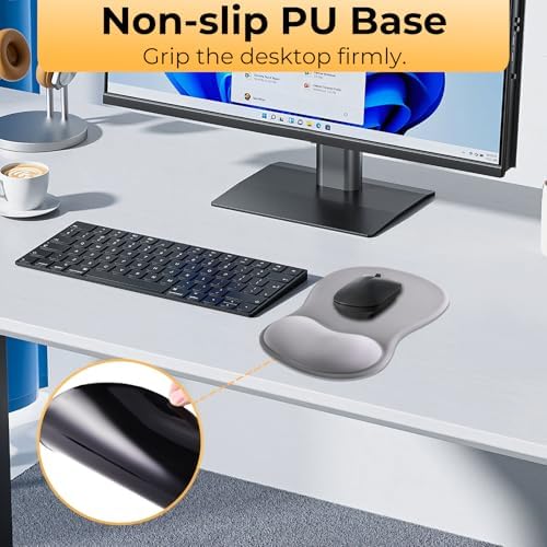 Gel Mouse Pad with Wrist Support, Ergonomic Mousepad with Wrist Rest, Gaming Mouse Pad with Soft Cushion & Non-Slip PU Base & Concave Design & Pain Relief, for Home Office Computer Laptop, Gray