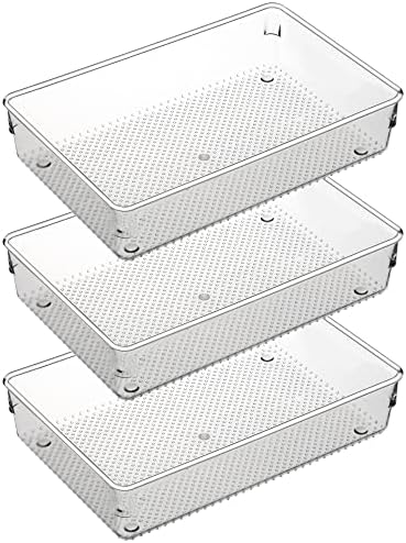 3 Set Clear Plastic Junk Drawer Organizer Vanity Curlery Utensil Makeups Organizer for Kitchen 6" X9''
