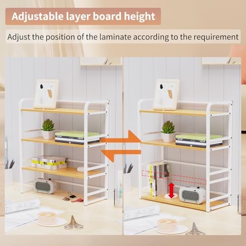 Office Desk Shelf Organizer, Wood Desktop Bookshelf Supplies Storage Rack, Shelf for Top of Desk and Dresser and Cubicle Decor Aesthetic Bookshelf (Black Brown, Three Tier, 15.75Lx7.87Wx22.05H)