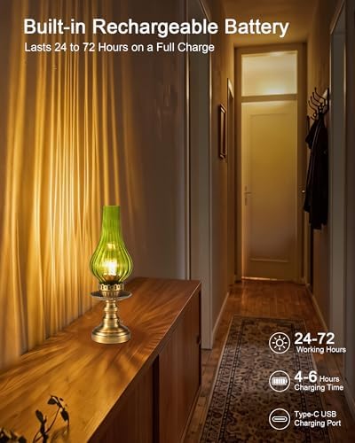 UMEXUS Vintage Rechargeable Cordless Table Lamp Battery Operated, Green